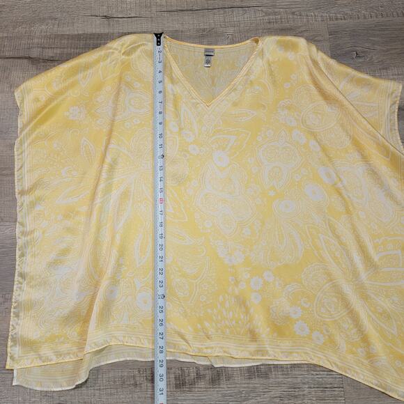 Chicos OS Silk Kimono Top Yellow Short Sleeve Long V Neck Tunic Flowy Lagenlook - Picture 5 of 6